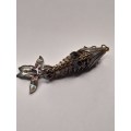 Guilloche fish charm sterling silver 55mm long