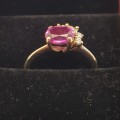 9ct Gold Tourmaline and Diamond Ladies Ring - Pre-owned