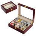 *LOCAL STOCK* Elegant Cherry Wood 10 Grid Watch Display Collection Case Jewelry Storage Organizer