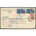South Africa 1942 Cover to the USA franked with War Effort 3d pair (SACC 90)