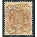 Transvaal 1896 "Coat of Arms" used 10 shilling pale chestnut stamp (SACC 218)