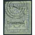 Transvaal 1877 "The Stamp Commission" used Imperforate 6d blue on green paper stamp (SACC 121)