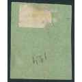 Transvaal 1877 "The Stamp Commission" used Imperforate 6d blue on green paper stamp (SACC 121)