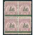 Transvaal 1895 Surcharged Block of (4) x (1d on 2 1/2d) stamps (SACC 220) (**)