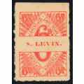 South Africa "J. Sacks & Co. - Cape Town / Kimberley - S. Levin" serrated 6d Label