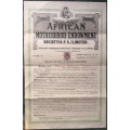 South Africa 1919 "African Motherhood Endowment Society" Document affixed with 2s Revenue stamp