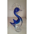 Lovely Tall Murano Blue and clear pedestal Bird Glass Art