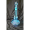 Vintage Belgium Made-29cm Blue and Gold Glass Decanter with Stopper