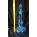 Vintage Belgium Made-29cm Blue and Gold Glass Decanter with Stopper