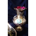Beautiful Ruby Red and Gold Italian Glass Vase plus a small Green and Gold bowl