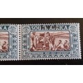SA-Voortrekker Centenary, overprinted S.W.A,upwards shift of overprint on 2nd stamp