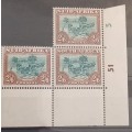 UNION of SA-2s 6d SACC 120b, (Heat wave)Cylinder 51 5 block of 3 MNH