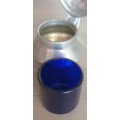 Adorable Vintage Marked Pewter Sugar/Syrup holder with a blue glass inner