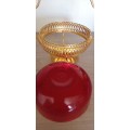 Vintage Ruby Red and Gold Sugar/Jam Glass Bowl in Metal Basket