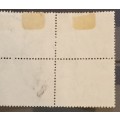 Union of SA-SACC 58(var)`ladder`(top left stamp)Blue and Violet Block of 4
