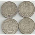 South Africa 2 1/2 Shillings 1953 1954 1955 1956 coin (set of 4 coins)