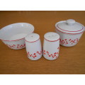 Beautiful Drostdy items: bowl, jar with lid and salt and pepper set