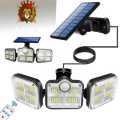 Solar Flood Light 171 COB LEDs Motion Sensor Light 3 Head Remote Control Wall Light 270 Angle