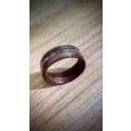 WOOD WOODEN RING WALNUT WITH CRUSHED  MOONSTONE INLAY new design!