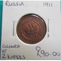 1911 RUSSIA 2 KOPEKS VF - LOW START