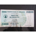 ZIMBABWE $25 000 000 INFLATION BEARER CHEQUE NOTE - 25 MILLION