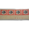 1933-48 **SCARCE** Variety Union 6d strip of 4  Ïnterrupted printing