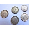 @@CRAZY R1 START@@ 1916 to 1920 - 5 x GB 3d SILVER Coins - 1 bid for all 5