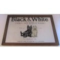 BLACK & WHITE WHISKY PRINTED MIRROR - FRAMED - MIRROR SHOWING EARLY SIGNS OF DISTRESS