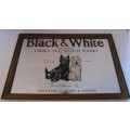 BLACK & WHITE WHISKY PRINTED MIRROR - FRAMED - MIRROR SHOWING EARLY SIGNS OF DISTRESS