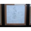 Set of 8 X Framed + Glass - Drawings - 1999 - Unknown??? - 1 Bid for all 8