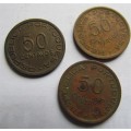 Mozambique 50 Centavos Lot - 1945 + 73 + 75 -  1 bid