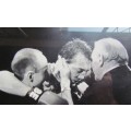 Original Boxing Press Photo - Alan Minter, trainer Terry Lawless, after Marvin Hagler