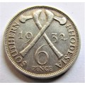 1932 SOUTHERN RHODESIA SIXPENCE 6d