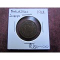 1912 Mauritius 2 Cents **SCARCE DATE**
