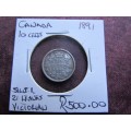 1891 Canada 10 cents SILVER - 21 Leaves Variety - Victorian