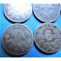 **R1 START** 6 x1892 to 1897 6d Sixpence Set **ZAR SILVER** 1 bid for all 6