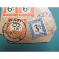 1932-42 POSTAGE DUES ON PIECE SACC 27 + 28a
