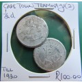 2 x Capetown Tramways Tokens 1/2d - Used upto 1920 - R100 per Token