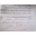 1925 New Guinea Copper Mines Share Certificate $100.00 - Mining