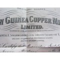 1925 New Guinea Copper Mines Share Certificate $100.00 - Mining