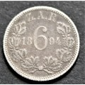 1894 ZAR 6d Sixpence