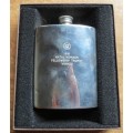 Pewterware flask in box - made in Sheffield , England - In Box Unused - Engraved Nomads Golf
