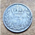 1891 GB 3d Silver Coin