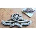 2 x Artillery Badges - Horse Artillery Cap & pin + Mother of pearl badge - 1 Bid