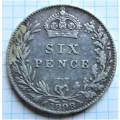 1898 GB Silver 6d Sixpence Coin