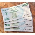 4 x Zimbabwe $500 000 Bearer Cheque notes - Consecutive Numbers