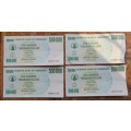 4 x Zimbabwe $500 000 Bearer Cheque notes