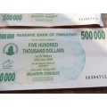 4 x Zimbabwe $500 000 Bearer Cheque notes