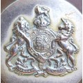 Antique Brass & Silver Metal Crest Dieu et Mon Droit Queen of England 19th c. 115mmx60mm