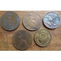 5 x coins - Pennies Victorian pre 1900 , impaired proof 50c + 1 Bid